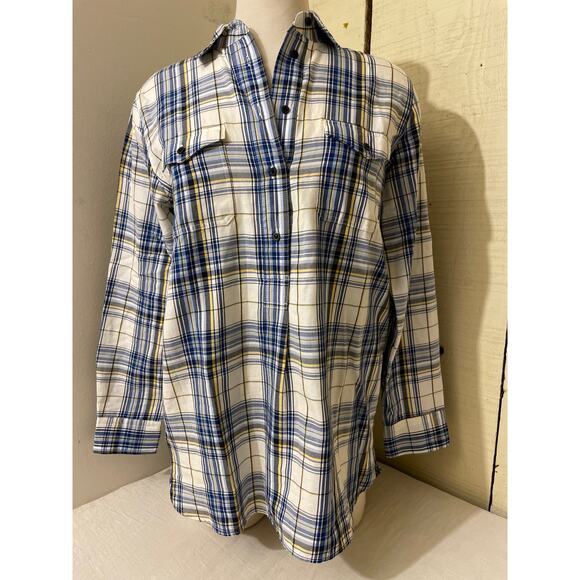 Lauren Ralph Lauren Women's Size Medium Plaid 1/2 Button Down Casual Shirt - Picture 1 of 9